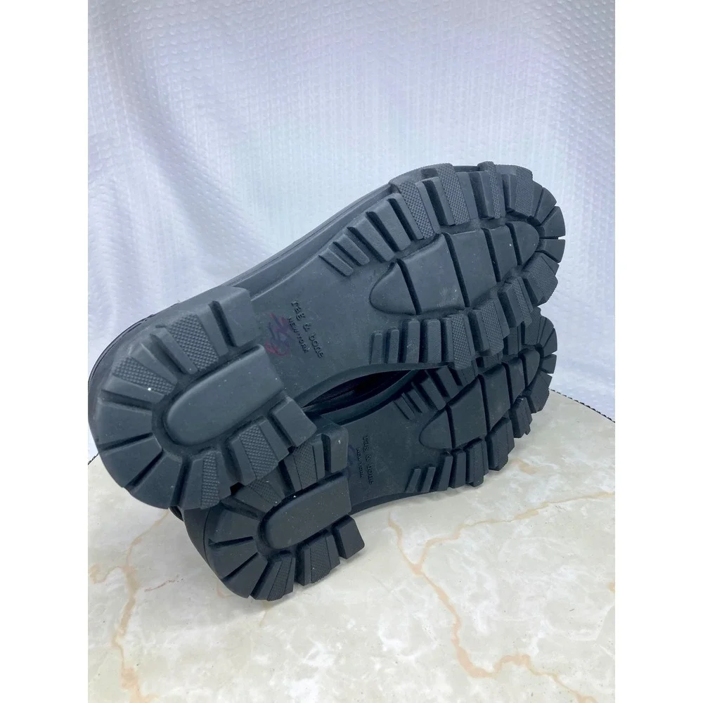 Rag & Bone Corey Chunky Lug Sole Penny Loafers Women 7 Black Leather Comfy Shoes